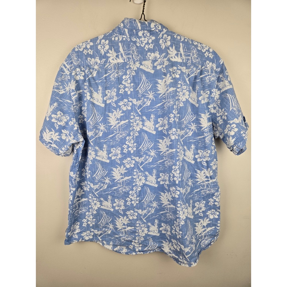 Izod Saltwater Relaxed Classics Mens XXL Blue Tropical Sailboat‎ Cotton Shirt - Picture 10 of 12